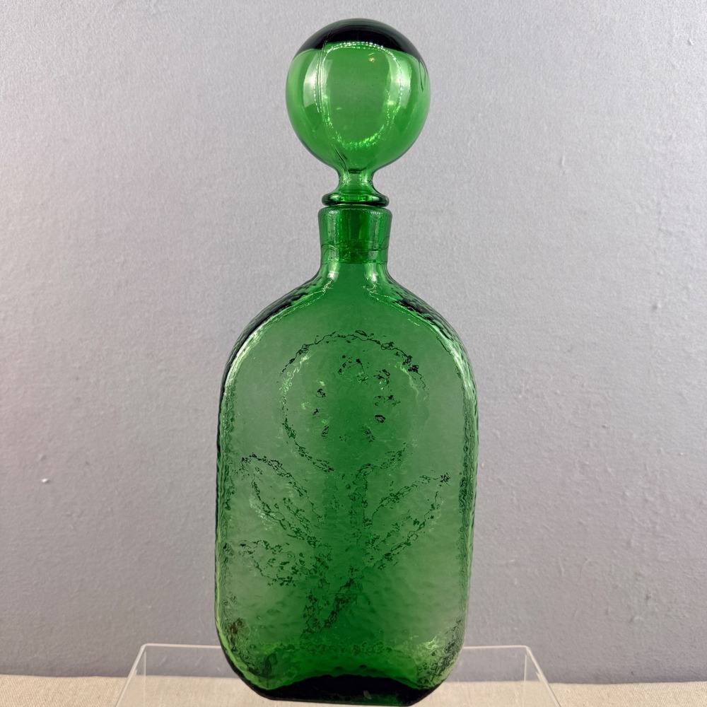 Wayne Husted for Stelvia Empoli Italian Glass Sunflower Decanter 14" Green MCM - Picture 5 of 12